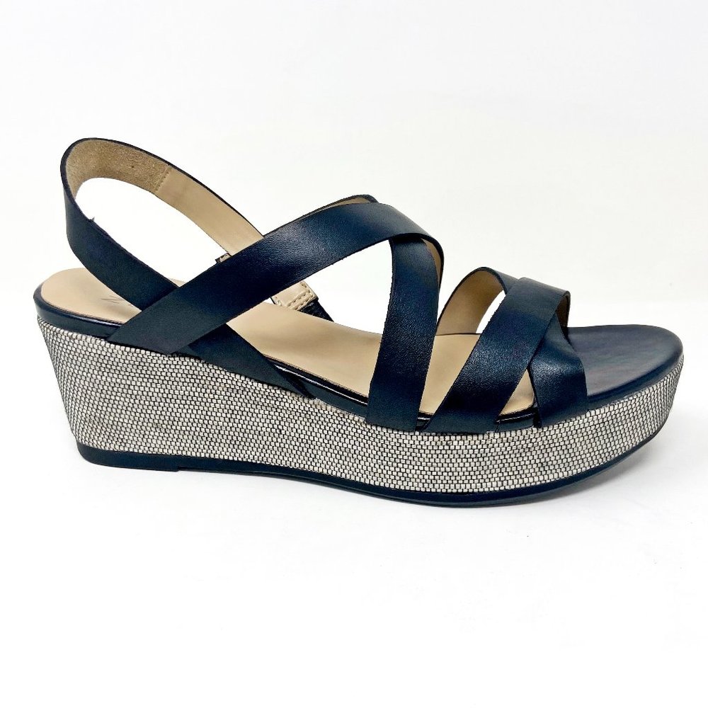 Naturalizer Womens Unique Black Leather Wedge Sandals NWT